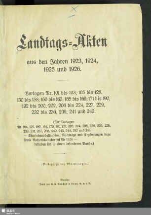 2.1922/26,2: Landtags-Akten / Vorlagen