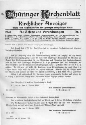 1931: Thüringer Kirchenblatt und Kirchlicher Anzeiger / A