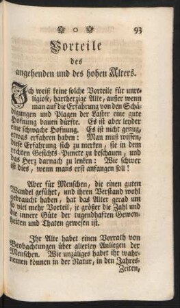 Vorteile des angehenden und des hohen Alters.