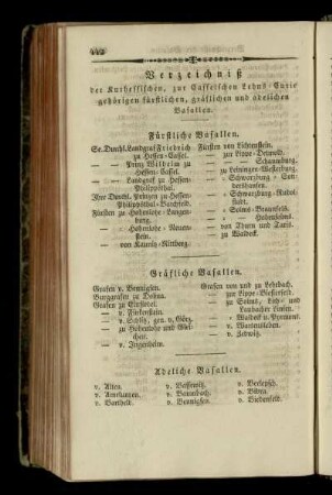 Verzeichniß der Kurhessischen, zur Casselschen Lehns-Curie gehoerigen fuerstlichen, graeflichen und adelichen Vasallen