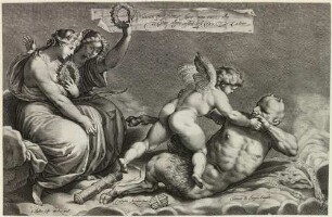 Amor besiegt Pan gekrönt durch Venus und Juno
