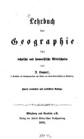 Lehrbuch der Geographie für technische und humanistische Mittelschulen