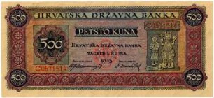 Geldschein, 500 Kuna, 1.9.1943