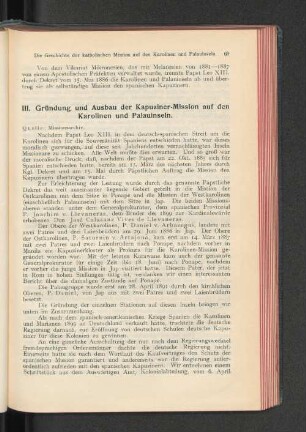 III. Gründung und Ausbau der Kapuziner-Mission auf den Karolinen und Palauinseln.