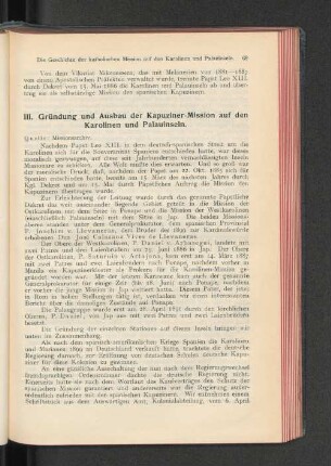 III. Gründung und Ausbau der Kapuziner-Mission auf den Karolinen und Palauinseln.