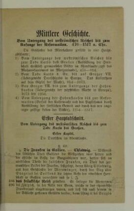 Erster Hauptabschnitt. Vom Untergange des weströmischen Reiches bis zum Tode Karls des Großen