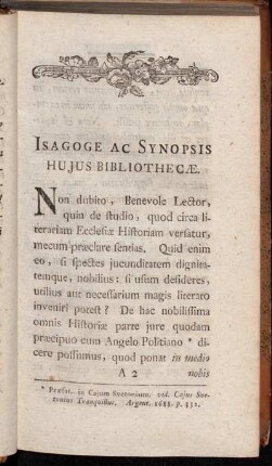 Isagoge Ac Synopsis Hujus Bibliothecæ.