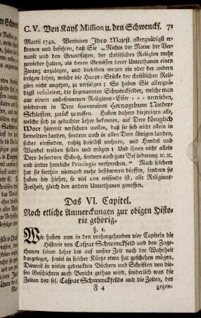 Das VI. Capitel. Noch etliche Anmerckungen zur obigen Historie gehörig.