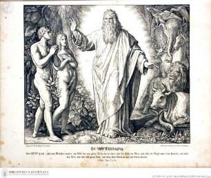 Die Bibel in Bildern : 240 Darstellungen, erfunden und auf Holz gezeichnet von Julius Schnorr von Carolsfeld Leipzig : Wigand, 1860. - X, 38 S., 240 Bl. : überw. Ill. lt KayserDer sechste Schöpfungstag - Die Bibel in Bildern
