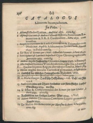 Catalogus Librorum Incompactorum.