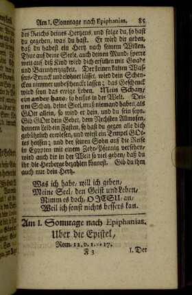 Am I. Sonntage nach Epiphanias – Am V. Sonntage nach Epiphanias
