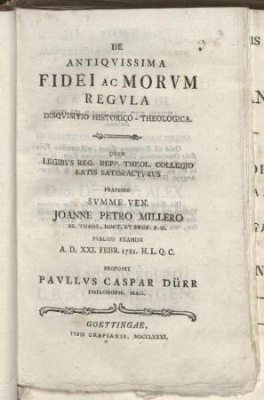 De Antiquissima Fidei Ac Morum Regula Disquisitio Historico-Theologica