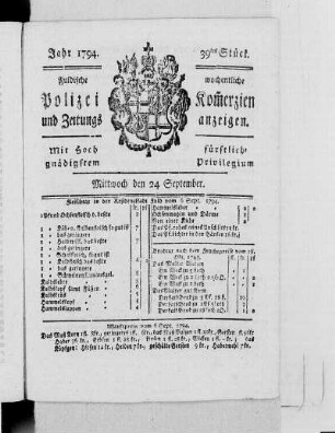 39tes Stück., Ausgabe vom 24. September 1794