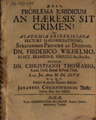 Problema Iuridicum An Haeresis Sit Crimen?