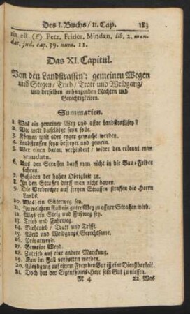 Das XI. Capitul. Von den Landstrassen : gemeinen Wegen und Stegen / Trieb / Tratt und Weidgang ...