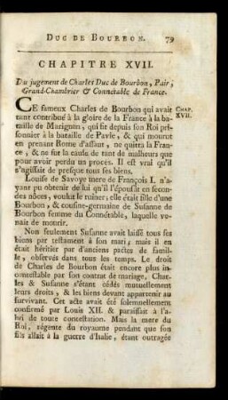Chapitre XVII. Du jugement de Charles Duc de Bourbon, Pair, Grand-Chambrier & Connétable de France.