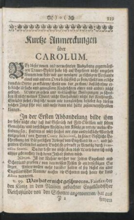 Kurtze Anmerckungen über Carolum.
