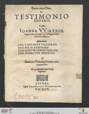 Bono cum Deo, De Testimonio Divino