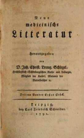 Neue medicinische Litteratur, 3. 1791/92