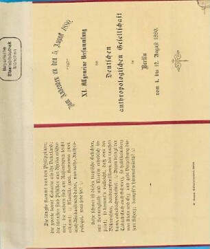 Zum Andenken an 5. August 1880. XI. Allgemeine Versammlung der Deutschen anthropologischen Gesellschaft in Berlin : vom 4. bis 12 August 1880.