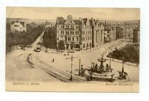 "Partie beim Hauptbahnhof" - Bahnhofvorplatz mit Löwenbrunnen, Hotel Royal, Roßkampffstraße ohne Hotel Central