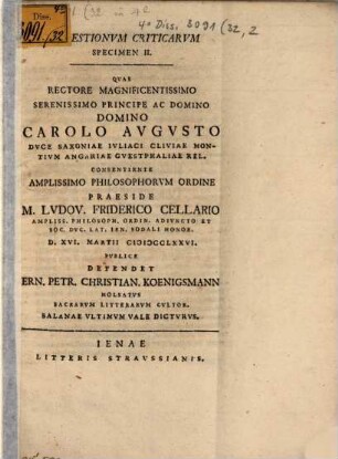 Quaestionum criticarum specimen ..., 2
