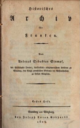 Historisches Archiv für Franken, 1