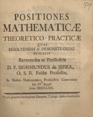 Positiones mathematicae theoretico-practicae