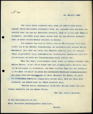 Bericht des zweiten Sekretars an die Zentral-Direktion
