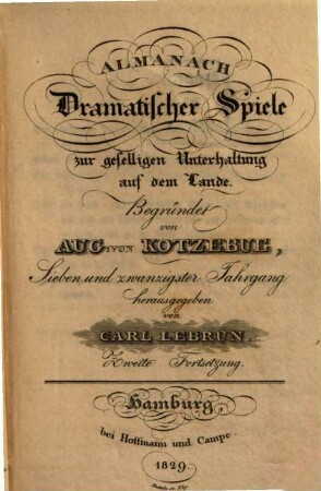 Almanach dramatischer Spiele zur geselligen Unterhaltung auf dem Lande, 27. 1829