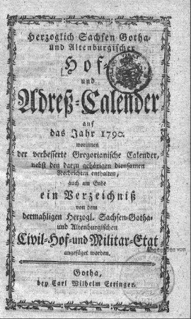 1790: Staatshandbücher für das Herzogtum Sachsen-Gotha