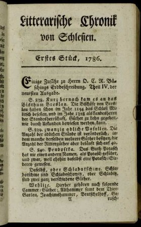3,1786: Litterarische Chronik von Schlesien auf das Jahr ...