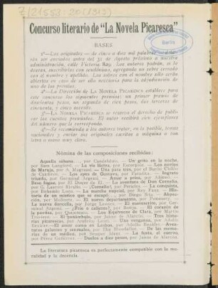 Concurso literario de "La Novela Picaresca"