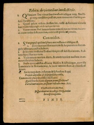 Ethicae, de virtutibus intellectivis.