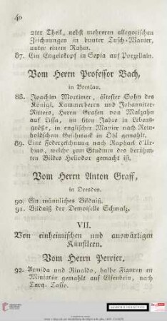 VII. Von einheimischen und auswärtigen Künstlern
