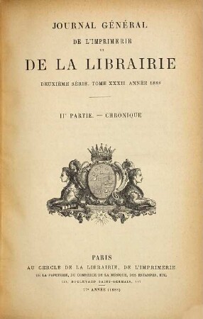 Bibliographie de la France. Partie 1, Bibliographie officielle. Livres. 1888 = Sér. 2, T. 32, Pt. 2