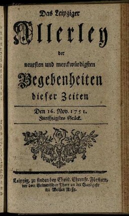 Den 16. Nov. 1751. Funfftzigstes Stück.