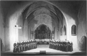 Die Macht des Schicksals. Oper von Giuseppe Verdi. Staatsoper Dresden, deutsche Uraufführung der Werfelschen Übertragung 20.3.1926 unter Leitung von Fritz Busch : Szene 3. Bild mit Mönchen im Franziskanerkloster