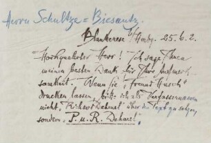 Brief an Clemens Schultze-Biesantz