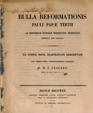 Bulla Reformationis, ad historiam Concilii Tridentini pertinens concepta non vulgata