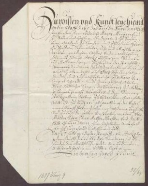 Bestandsbrief über die Verlängerung des Accords über die Gottesauer Sennerei zwischen der Landesherrschaft und Ägidio Bück.