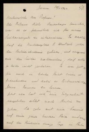 Nr. 5 Brief von Ada Adler an Ulrich von Wilamowitz-Moellendorff. Naerum, 30.8.1922