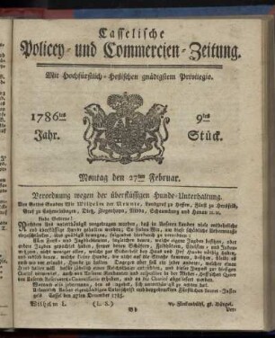 9tes Stueck, Montag den 27ten Februar. 1786