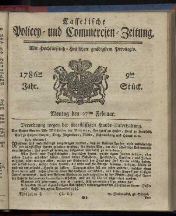 9tes Stueck, Montag den 27ten Februar. 1786