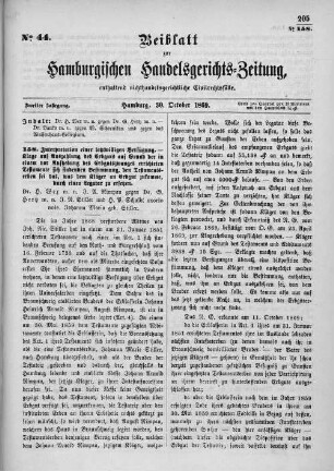 Beiblatt zur hamburgischen Handelsgerichts-Zeitung No. 44. Zweiter Jahrgang. Hamburg, 30. Oktober 1869.
