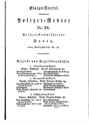Königs= Viertel. Polizei= Revier No. XX.