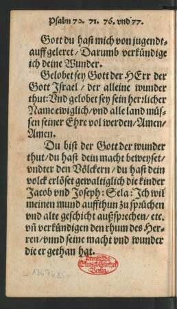 Psalm 70. 71. 76. und 77.