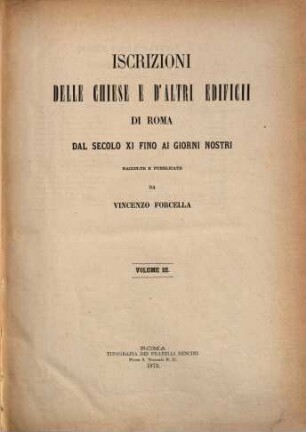 Iscrizioni delle chiese e d'altri edificii di Roma dal secolo XI fino ai giorni nostri, 3