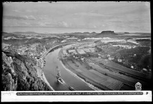 Sächsische Schweiz, Blick von der Bastei auf das Elbtal bei Rathen mit Lilienstein