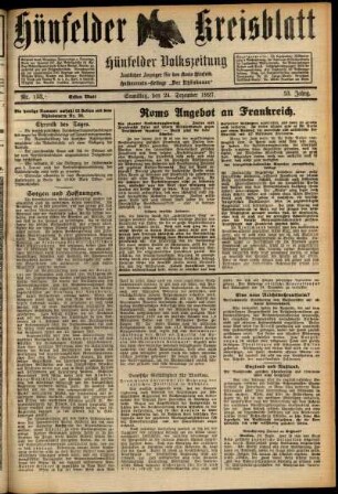Erste Ausgabe vom Samstag, den 24. Dezember 1927.
